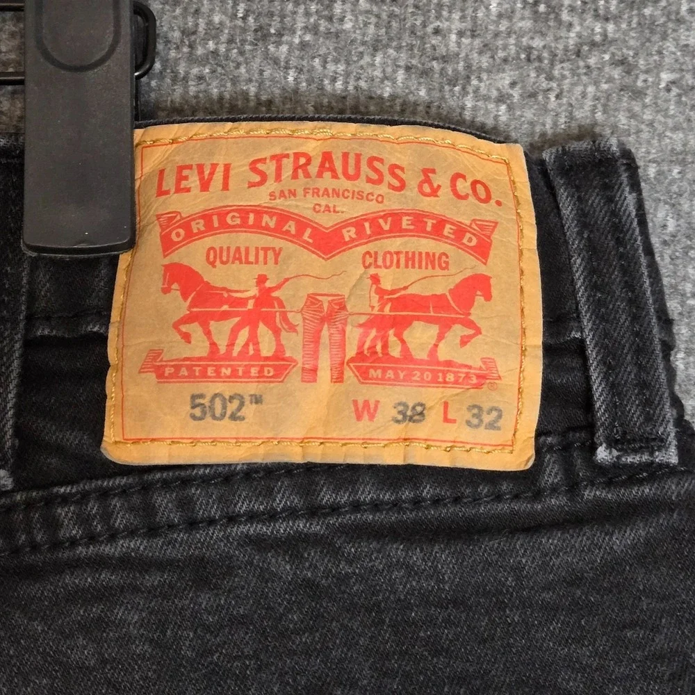 Levi 502 Jeans Mens Tag 38x32 (‎ Meas 36x28) Black Dark Wash Denim Pants Tapered